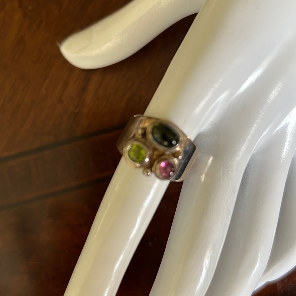 Silver multi colored stone ring